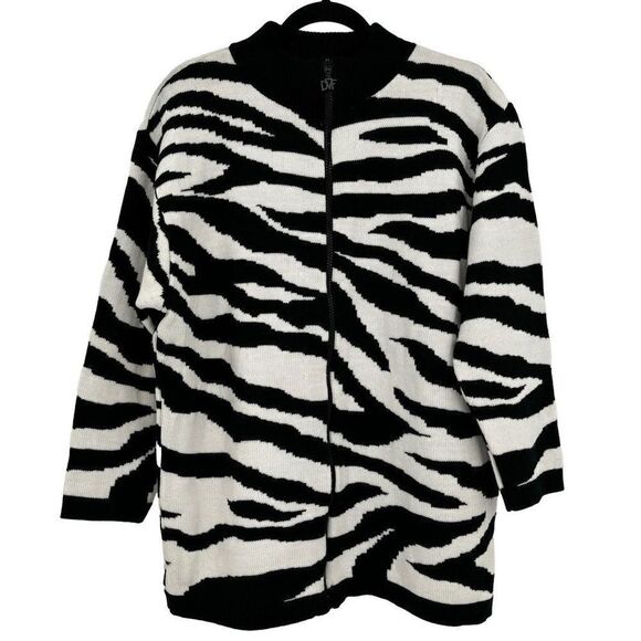 Diane Von Furstenberg Vintage Zebra Print Duster Cardigan Sweater Medium - Picture 1 of 8